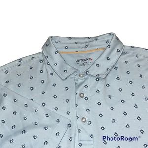 UNTUCKit Damian Polo Pima Cotton Mens Large Short Sleeve Muted Blue Floral